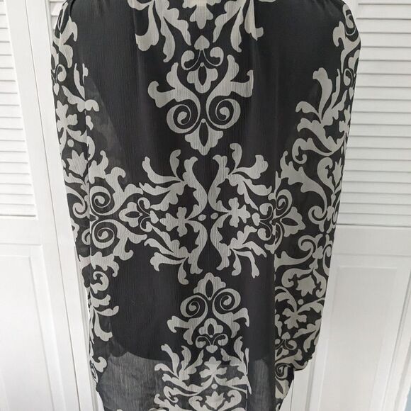 Lane Bryant Top Women 14/16 Semi-sheer Grey White Damask Print Beads Sleeveless - Picture 4 of 11